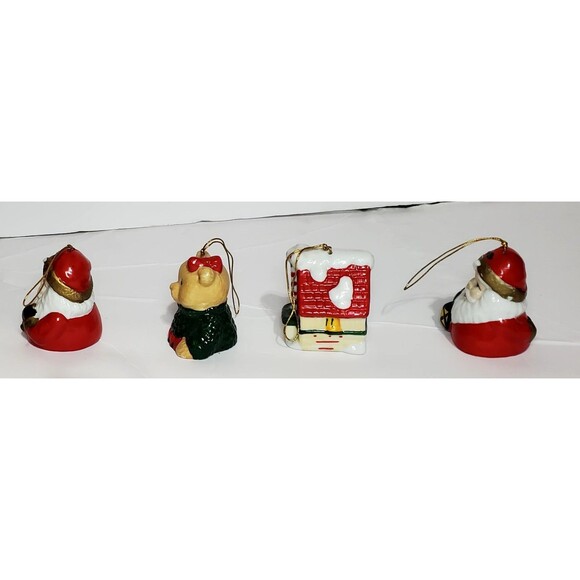Vtg Ceramic Christmas Bell Ornaments Lot of 4 - Santa, Bear, House - Excellent - Picture 3 of 15